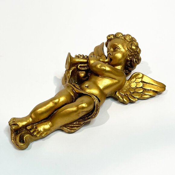 Vintage Gold Gilt Cherub Angel Wall Hangings Set Of 2 Pisa Italy 3" x 5.5" - Picture 6 of 9